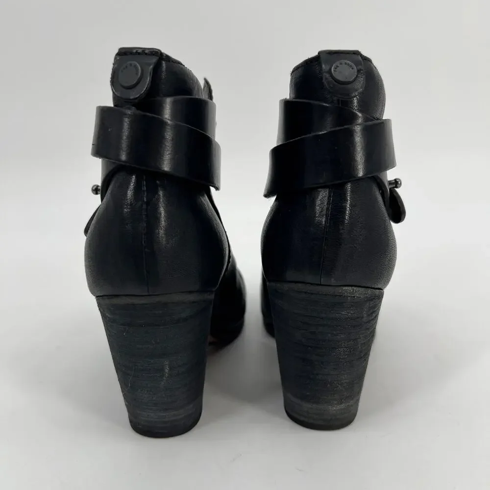 Rag & Bone Harrow Bootie Womens EU 37.5 US 7 Black Leather Belted Ankle Strap
